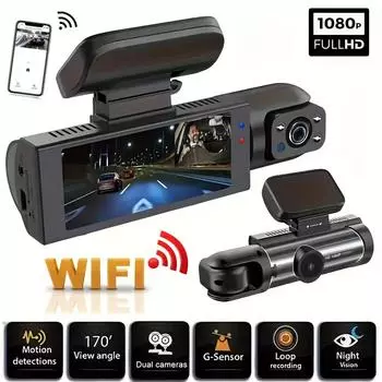 1080P WIFI Двойная камера видеорегистратора для автомобилей, спереди и внутри, автомобильная камера с ИК ночным видением, циклическая запись, широкоугольный автомобильный видеорегистратор Came Wifi Dual Lens