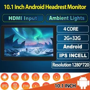 10,1-дюймовый Android-монитор в подголовнике, портативная мультимедийная автомобильная интеллектуальная система, IPS панель INCELL, мониторы BT/HDMI/WIFI/FM 2G + 32G