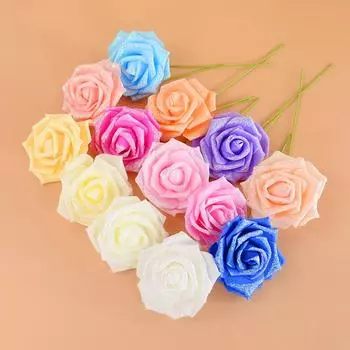 10/20 шт. искусственных розовых цветов со стеблем из пенопласта, блестящий искусственный цветочный букет, свадебные украшения для вечеринки, украшения для дома и сада 10pcs