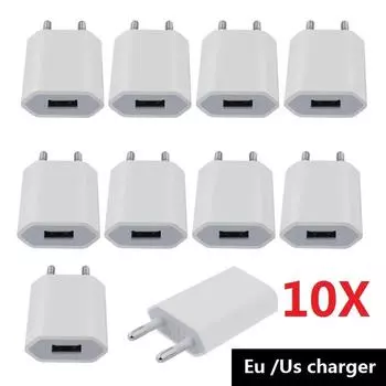 10/20 шт., вилка США/ЕС 5 В 1 А переменного тока, USB-зарядное устройство, адаптер питания 5 Вт, зарядное устройство для телефона Samsung, iPhone, HTC, Xiaomi, зарядное устройство 10pcs white