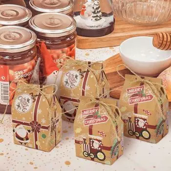 10/20pcs Kraft Paper Candy Box House Shape Cookie Gift Packaging Boxes 2024 New Year Party Xmas Tree Home Decoration Kids Favors 10pcs