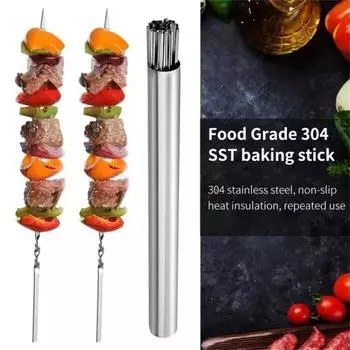 10/20Pcs Stainless Steel Barbecue Sticks Home Outdoors Picnic Camping Barbecue Skewer Long Handle Simple Roasting Fork BBQ Tools