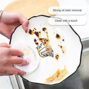 10/30/50PCS Sponge Wipe Absorbent Oil Round Wood Pulp Cotton 8.5x8.5x2cm Household Cleaning Tools Dishwashing Brush Cartoon