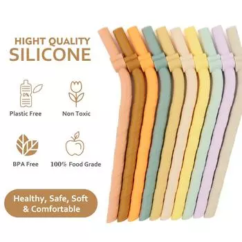 10/5pcs Reusable Silicone Curvy Straws Set 18CM Extra Long Flexible Straws Baby Feeding Straw Kitchen Bar Drinkware Accessories