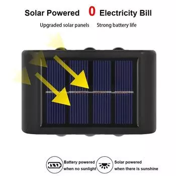 10/8/6/4LED Solar Wall Lamp Outdoor Waterproof Up and Down Luminous Lighting for Garden Fence Decoration Sunlight Light White