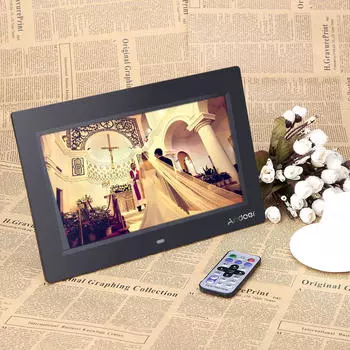 10-дюймовый HD TFT-LCD 1024*600 цифровая фоторамка, часы, MP3, MP4, киноплеер с удаленным рабочим столом UK Plug чёрный
