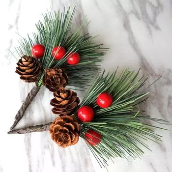 10 Pcs Artificial Pine Picks Christmas Small Artificial Pine Tree Pine Branches With Berries Pinecones For Christmas Flower Arra