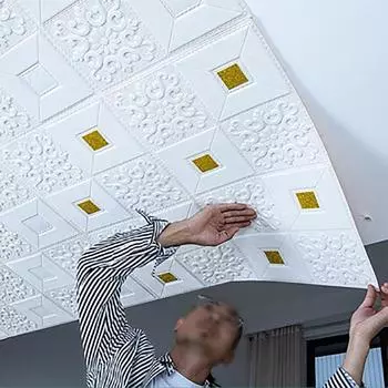 10 шт. 70x70 см. Большие потолочные обои 3D-кирпичные водонепроницаемые настенные наклейки из пенопласта. Самоклеящиеся настенные украшения. 10Pcs 70cmx70cm белый