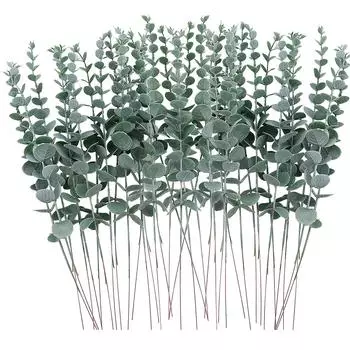 10 шт. искусственных растений, листьев эвкалипта, зеленых веток листьев для домашнего сада, свадебного украшения, цветов, букета, центрального элемента