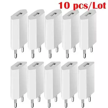 10 шт./лот EU Plug 5V 1A USB настенное зарядное устройство портативные адаптеры питания для iPhone 6 7 8 plus 11 12 13 14 Samsung htc Eu White