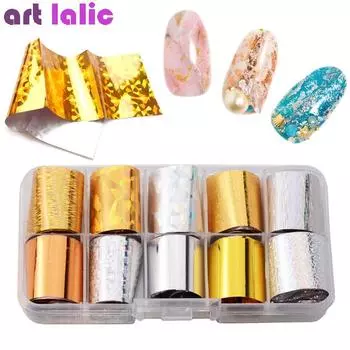 10 шт. ослепительные голографические наклейки для ногтей золотого и серебряного цвета, наклейки для переноса ногтей, наклейки для звездного неба, украшения для дизайна ногтей
