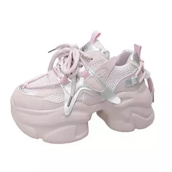 10cm Autumn Spring Chunky Sneakers Women Lace Up Non-slip Platform Sports Shoes Thick Bottom Shoes Female Heels Casual Sneakers 34 чёрный