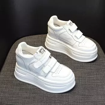 10CM Cow Genuine Leather Autumn Platform Wedge Skate Heels Comfy Casual Shoes High Brand Chunky Sneaker Hook Women Vulcanized 34
