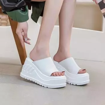10CM Genuine Leather Sandals Platform Wedge Flats Women Sandals New Summer Hollow Beach Flip-flops with Bare Toes Slippers Shoes 33