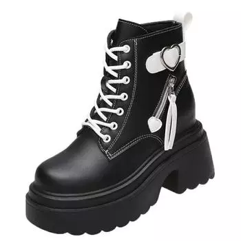 10CM New Arrival Autumn Ankle Boots Women High Platform Motorcycle Boots Winter Lace-up Chunky Sneakers Comfortable Leather Boot 34 жёлтый