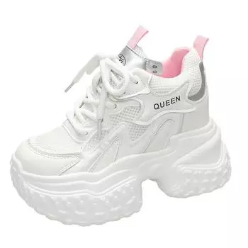 10CM Women Casual Platform Sneakers High Heels 2024 Autumn Sports Women Shoes Breathable Trainers Chunky Sneakers Zapatos Mujer 34 бежевый