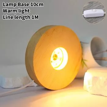 10cm Wood Light Base Rechargeable Wooden LED Light Rotating Display Stand Lamp Holder Lamp Base Art with Power adapter