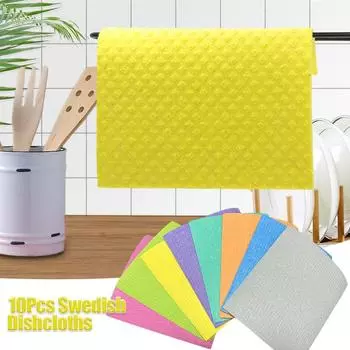 10Pc Dishcloth Magic Cleaning Cloth Kitchen Absorbent Rag Towel Cellulose Swedish Dishcloth Wood Pulp Sponge Reusable Dish Cloth 10pcs белый