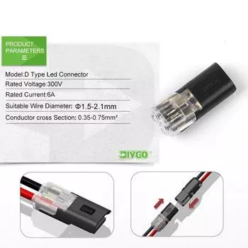 10Pcs 2Pin Pluggable Wire Connector Quick Splice Electrical Cable Crimp Terminals for Wires Wiring 22-20AWG LED Car Connectors 10PCS