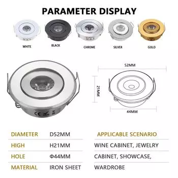10PCS 3W MINI Downlight Dimmable High Power LED Recessed Ceiling DownLight Lamps LED Downlights for Living Room Cabinet Bedroom 3W AC80-260V&3000K чёрный