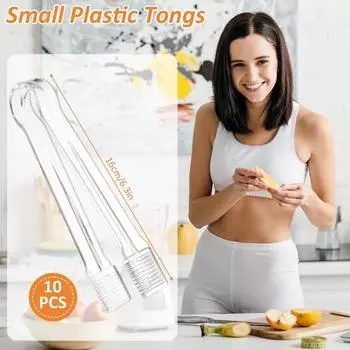 10Pcs Acrylic Serving Tongs Disposable Kitchen Utensils for Party Food Buffet 6.3 Inches Smooth Handle Anti-Slip Reusable Salad Catering Ice Clip 10pcs