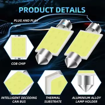10PCS C5W C10W COB LED Bulbs 31 36 39 41MM Canbus Car Interior Dome Reading Light Trunk License Plate Lamp 12V White 31mm
