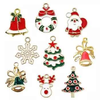 10Pcs Christmas Series Multi Style Santa Claus Tree Reindeer Bell DIY Jewelry Pack Keychain Item Pendant Decoration