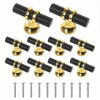 10pcs Elegant Black and Golden Cabinet Knobs - Polished Metal Drawer Pulls with Secure Mounting Screws, Perfect for Home Decor 10pcs чёрный