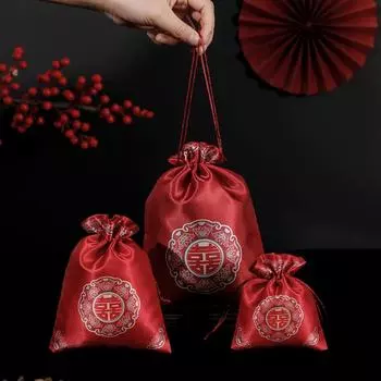 10pcs Embossed Flowers Drawstring Bag Cloth Gift Packing Bag Festive Sugar Bag Female/Girls M-Style 1