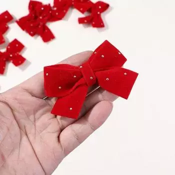 10PCS Gift Package Handmade Red Velvet Bow Ornaments DIY Material Bowknot Mini Decorative Bow Handwork
