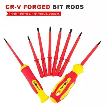 10Pcs Interchangeable Blade VDE Insulated Screwdriver Set with Case Magnetic 500V Home and Professional Use Electricians Tools красный