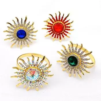 10pcs/lot Crystal Sunflower Napkin Ring Alloy Napkin Ring Wedding Hotel Tableware Napkin Button Desktop Decoration