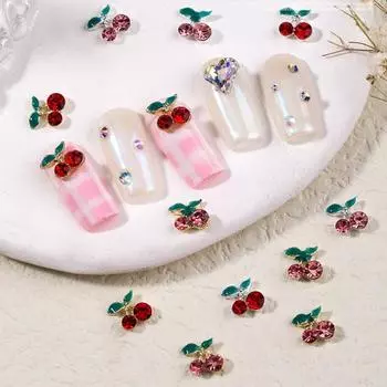 10Pcs Manicure Decor Three-dimensional Easy Paste Gloss Non-falling DIY Shiny Sweet Cherry Decoration Nails Art Rhinestone Nail Salon Supply