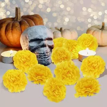 10Pcs Mexican Marigold Artificial Flowers For Day Of The Dead Diwali Home Diy Craft Party Halloween Dia De Los Muertos Decor оранжевый