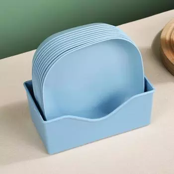 10PCS Multifunctional Cake Dessert Plate Set Plastic Snack Dish Hotel Service Tray Blue