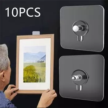 10PCS Photo Frame Hook Storage Rack Screw Rack Mast Rack Self-Adhesive Multifunctional Gadget Storage Kitchen Transparent Hook