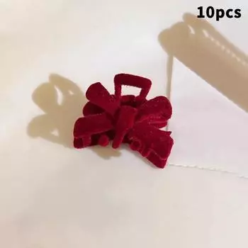 10Pcs Red Black Velvet Bow Side Bangs Hairpin Female Summer Princess Head Grab Clip Headdress Women Girls Hair Accessories красный