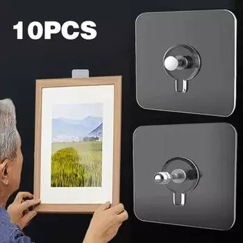 10Pcs Seamless Self Adhesive Hanging Nail Screw Stickers Punch-free Wall Hook Transparent Wall Screw Hooks For Bathroom Kit L0X4