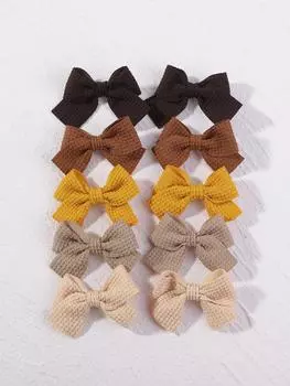 10Pcs/set Soft Cotton Bow Hairpin for Baby Girl Sweet Hairpin Color Block Delicate Hairgripe Barrettes Kawaii Child Accessories