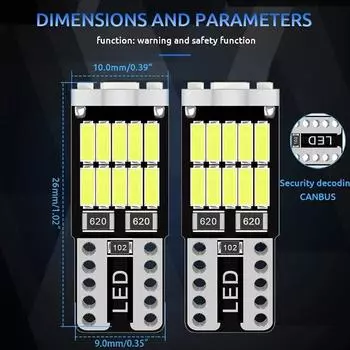 10PCS T10 W5W LED Bulbs 4014 26SMD Canbus 168 194 Signal Lamp White For Car Interior Parking Position Light Map Dome Light 6000K белый