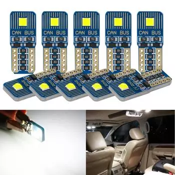 10шт T10 W5W Led Canbus WY5W 2SMD Bulb No Error 194168501 2825 Суперяркие внутренние купольные огни автомобиля Клин Хвостовая боковая автоматическая лампа 12 В 6000 К Белый Синий светло-синий