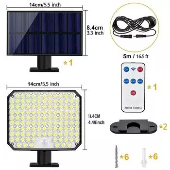 118LED Solar Lights Motion Sensor Remote Control Wall Lamp 3 Models Outdoor Emergency IP65 Waterproof Street Garage Garden Light