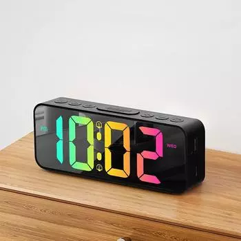 11 цветов RGB цифровой будильник с недельным летним временем и неограниченным повтором сигнала, настольные часы 12/24 ч., 2 будильника, ночной режим, выход USB, светодиодные зеркальные часы белый
