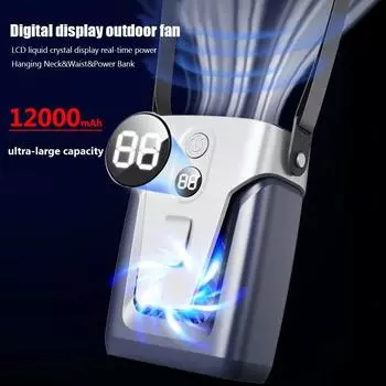 12000mAh Portable Waist Fan USB Rechargeable Air Conditioner Bladeless Mute Hanging Neck Fan Summer Mini Fan for Outdoor Sports