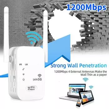 1200 Мбит/с Wi-Fi повторитель удлинитель 5G 2,4G двухдиапазонный беспроводной усилитель Wi-Fi сетевой удлинитель большого радиуса действия Wi-Fi усилитель сигнала Атенна вилка европейского стандарта и США
