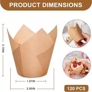 120 Counts Natural Tulip Cupcake Liners for Baking Cups, Standard Tulip Cupcake Liners, Greaseproof Cupcake Wrappers for Party естественный