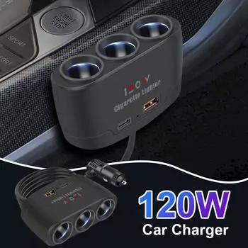 120 Вт 3 в 1 двойной USB разъем 3-канальный автомобильный прикуриватель автомобильное зарядное устройство светодиодный адаптер для быстрой зарядки для автомобильного видеорегистратора GPS видеорегистратор U2Y3