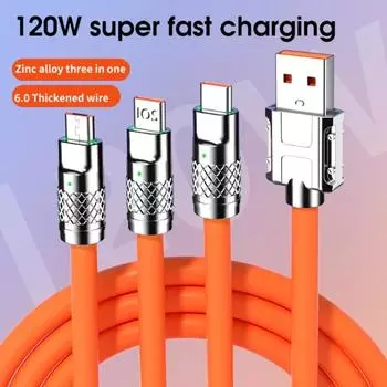 120 Вт 3 в 1 кабель для быстрой зарядки Micro USB Type C с несколькими портами USB, кабели для зарядки мобильных телефонов для Xiaomi Samsung iPhone 14 13 1.2M оранжевый