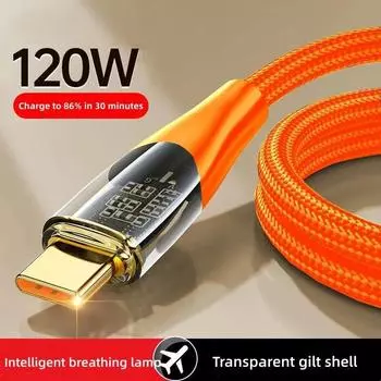 120 Вт USB-Type C 6A кабель для сверхбыстрой зарядки данных для Xiaomi 12 Redmi Note 11 Samsung S23 S22 Huawei Type-C зарядный шнур 1m чёрный