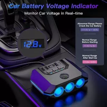 120W Car Cigarette Lighter Front Seat Back Seat PD QC3.0 Quick Charging USB Adapter With ON/OFF LED Compass for Car Fast Charger